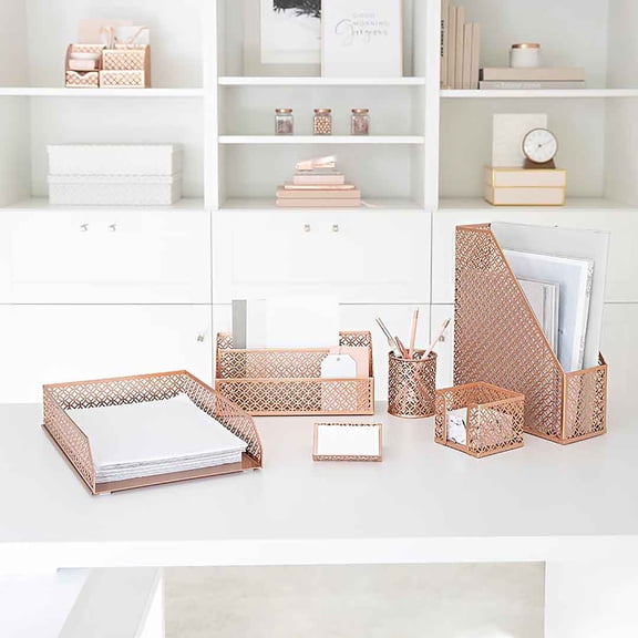 Blu Monaco 6-Compartment Desktop Organizer & Pencil Holder Set with Mail Sorter, Rose Gold, 6 Count