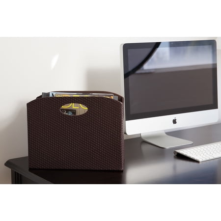 Blu Monaco - Brown PVC Leather Magazine Holder - Basket with Handles