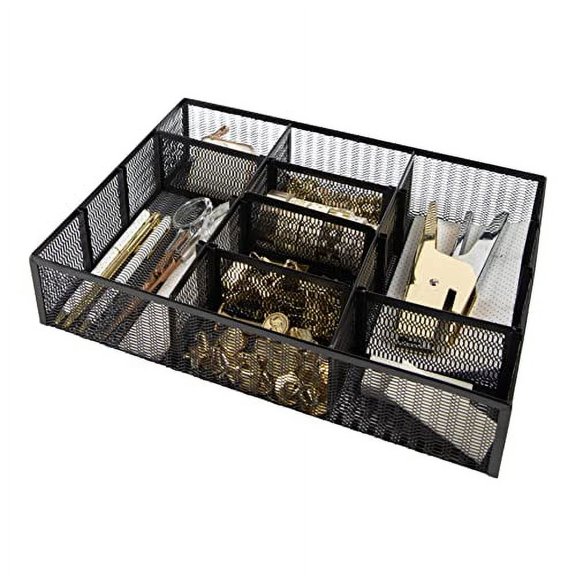 Blu Monaco Desk Drawer Organizer Tray with 12 Adjustable Compartments - Black metal small Drawer Organizer bins - Desk Drawer Organizers Office or Desk Organizers and storage for Office Organization