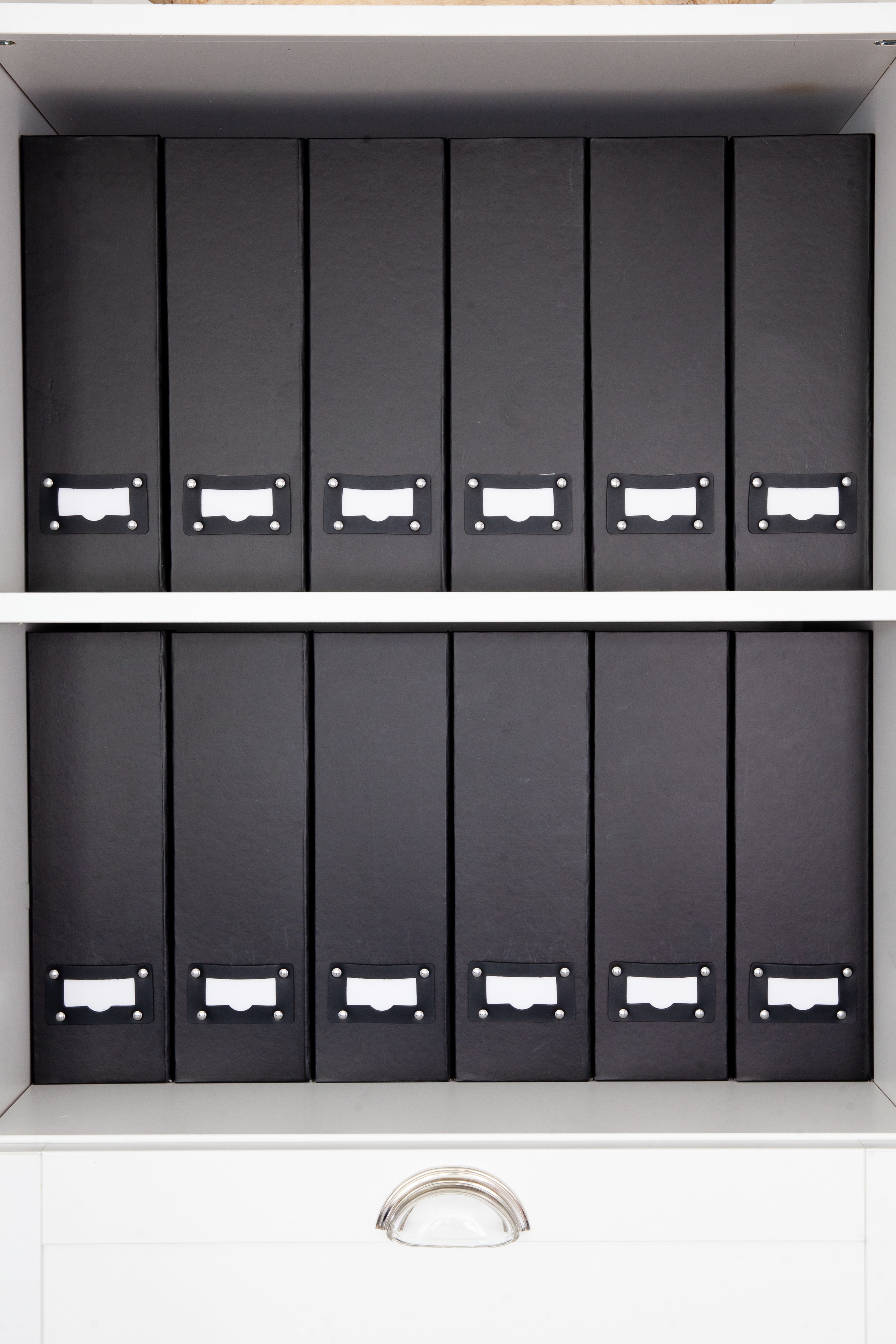 Black Foldable Cardboard Magazine File Holder Set with Label Holders