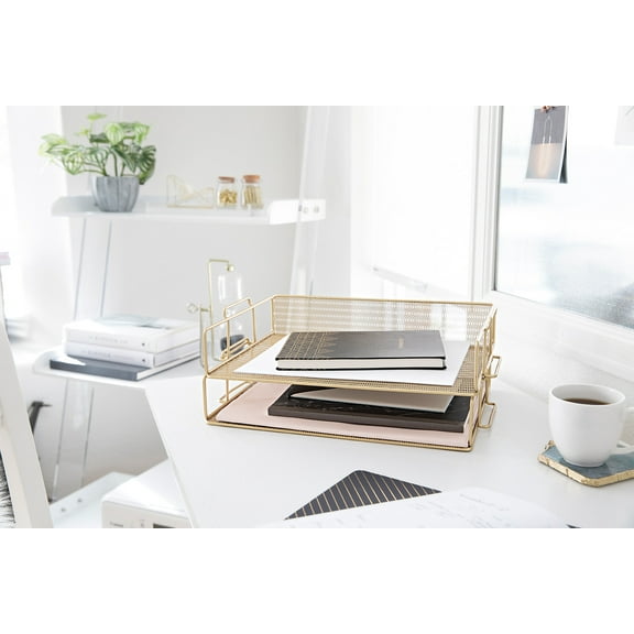 Blu Monaco Gold Mesh Paper Tray - Set of 2