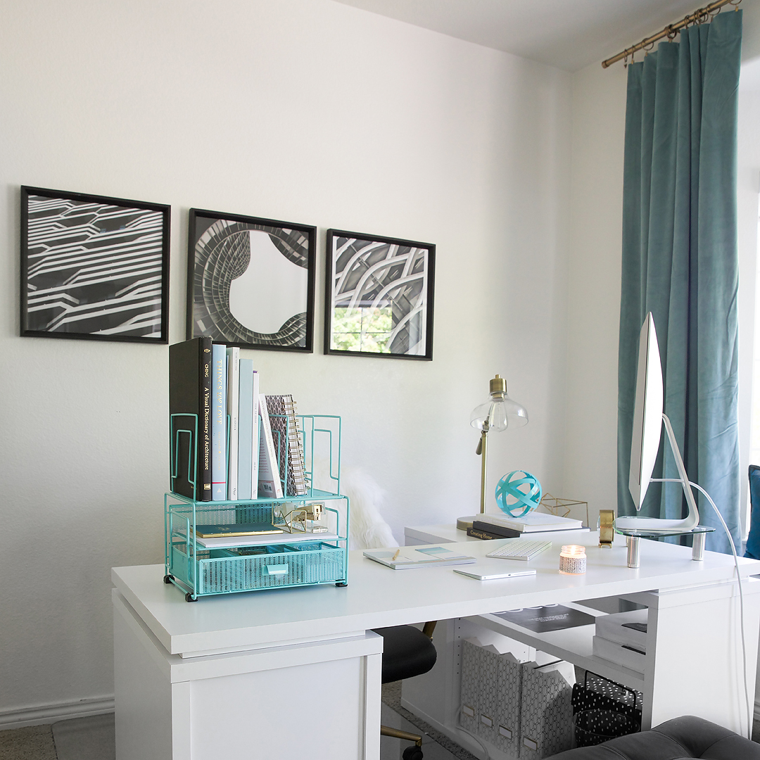 Blu Monaco Monte Desk Organizer with File Sorters and Drawer Aqua