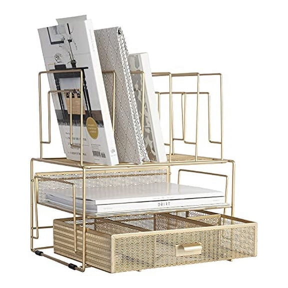 Blu Monaco Monte Desk Organizer with File Sorters and Drawer - Gold