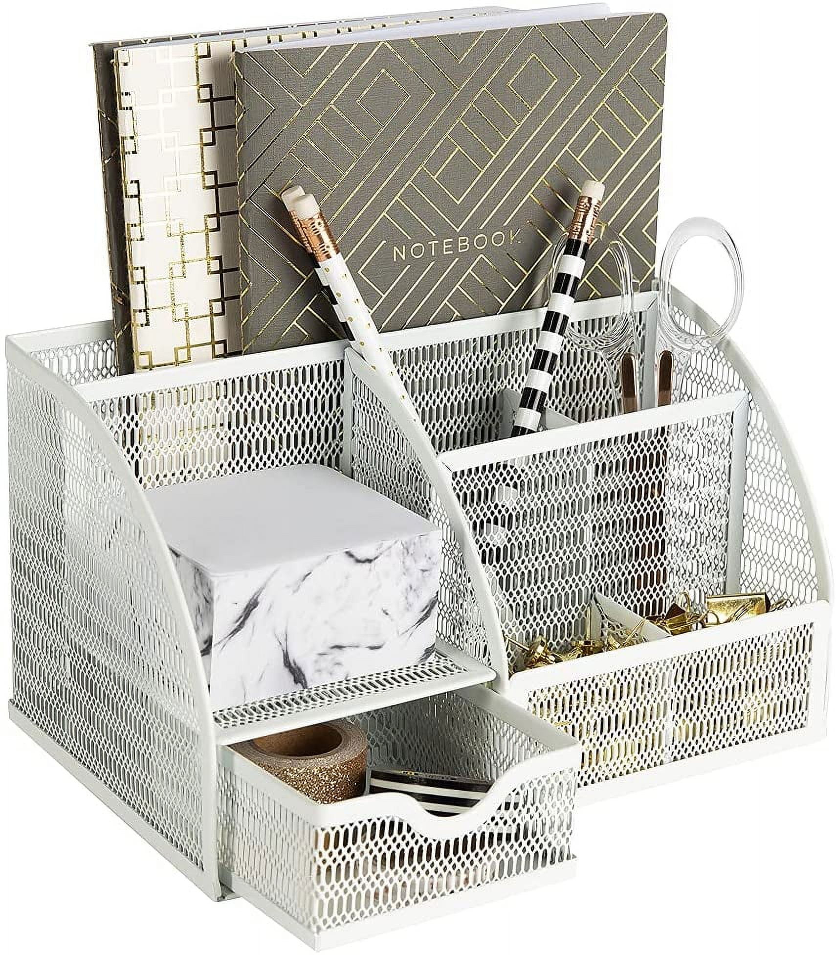 Blu Monaco Monte Unique Metal White Desk Organizer with Drawer