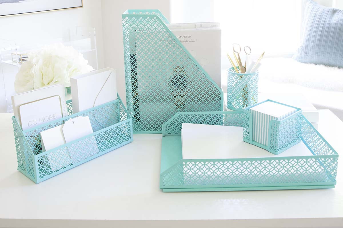 Aqua Teal Metal 6-Piece Desk Organizer Set
