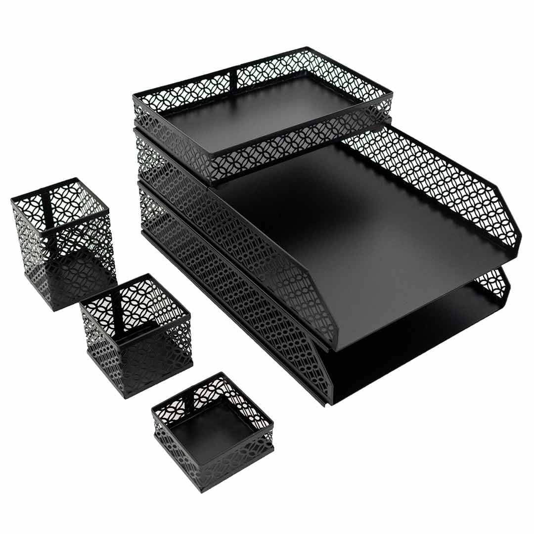 Blu Monaco Riviera 6 Piece Black Interlocking Desk Organizer Set