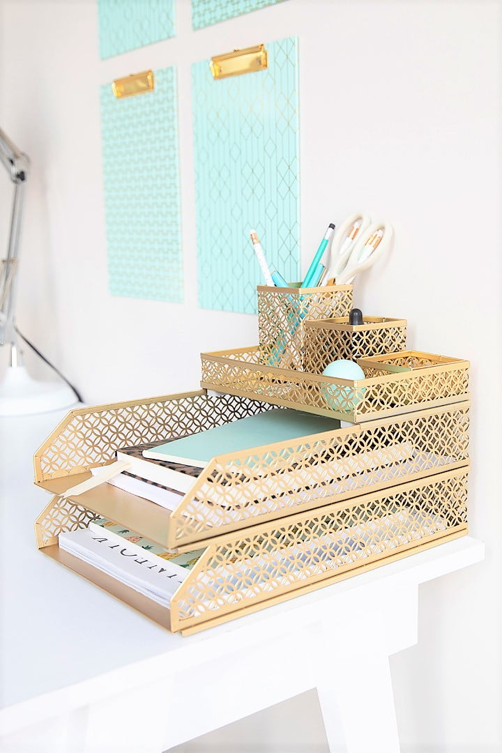 Blu Monaco Riviera 6 Piece Gold Interlocking Desk Organizer Set