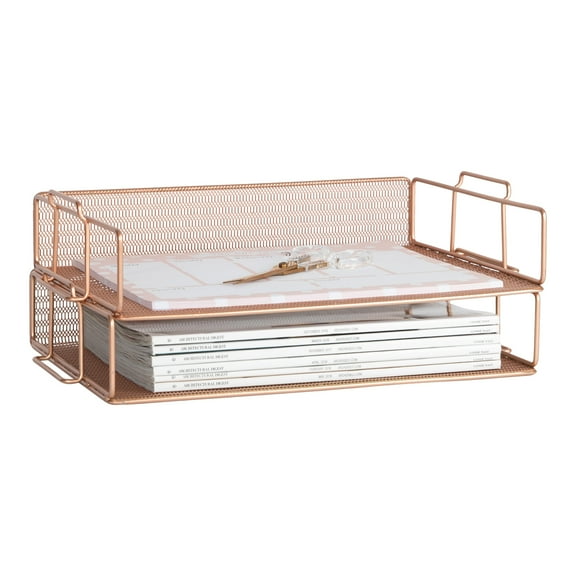Blu Monaco Rose Gold Mesh Paper Tray - Set of 2…
