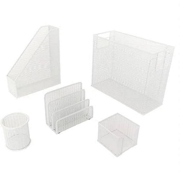 Blu Monaco White 5 Piece Desk Accessories Set with Hanging File Folder Holder