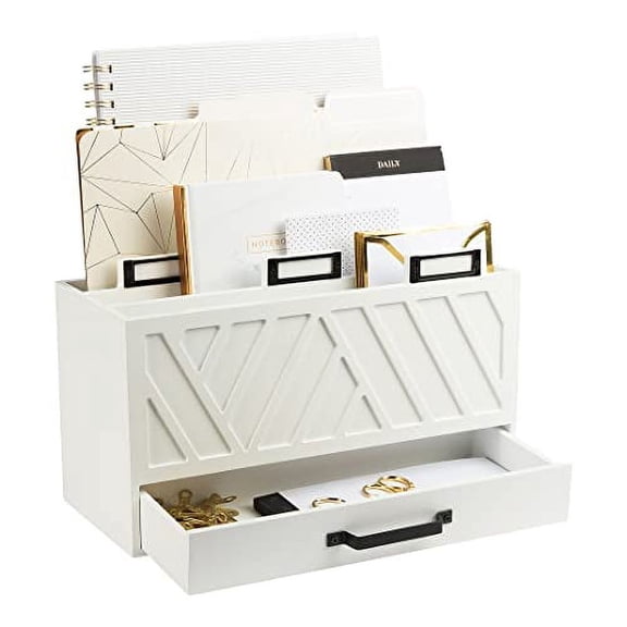 Blu Monaco White Mail Organizer- -Desktop Mail Holder - Office Desk Organizers Storage with Drawer- Paper File Folder Desk Organization - Desk Accessories & Workspace Organizers