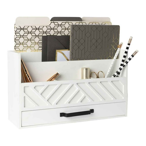 Blu Monaco White Wooden Mail Organizer with Drawer