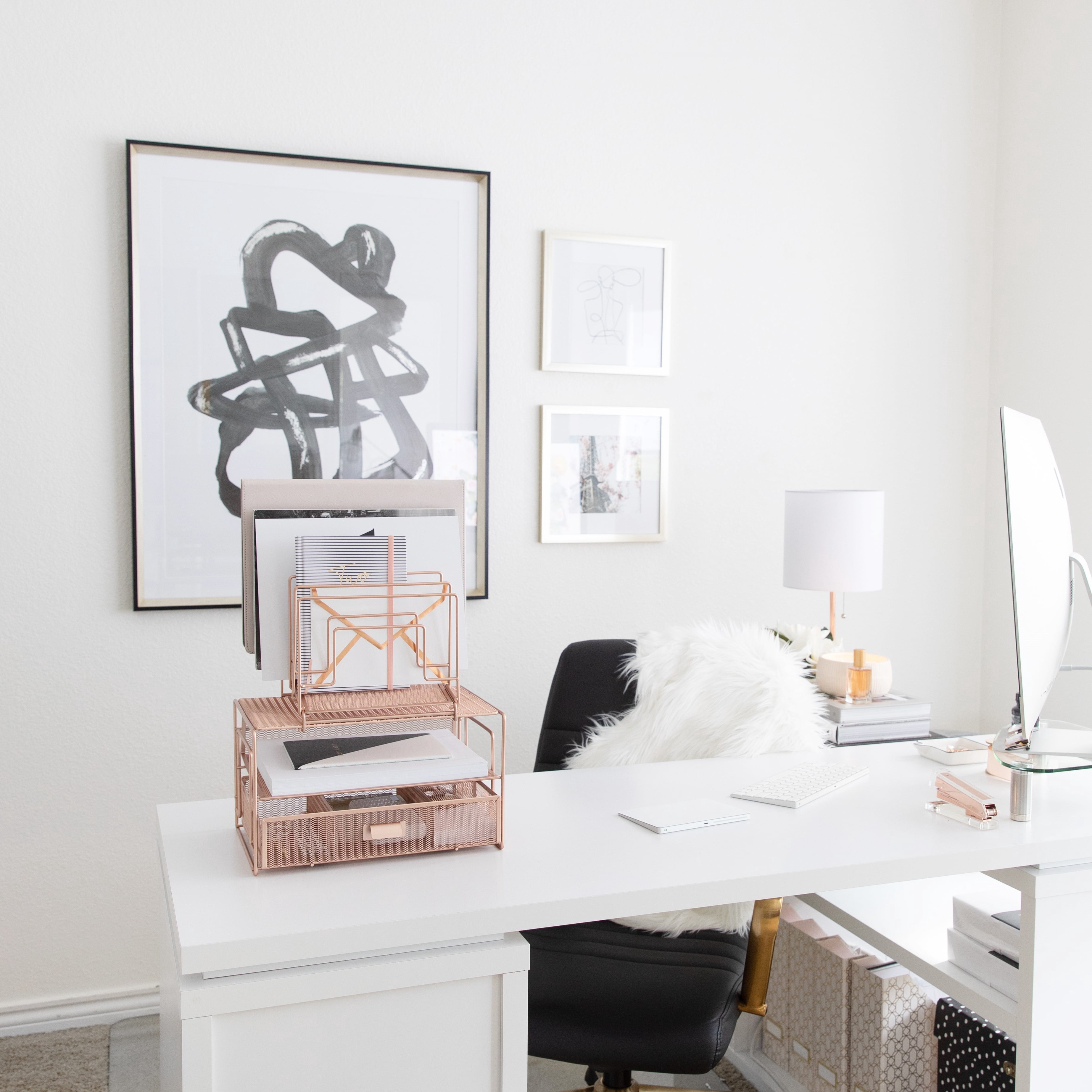 Blu Monaco Workspace Rose Gold Desk Organizer and Accessories Desktop Rack with File sorters and Drawer for Office Supplies, Paper, Device and Folder