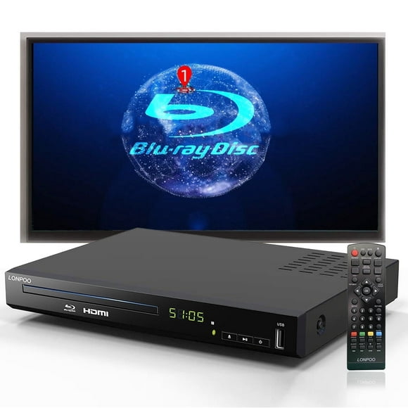 Blu Ray DVD Player,LONPOO Full HD Blu-ray Disc Player with Easy Hook up and User Friendly, 1080P Home Theater with HDMI Output, Support HDD and USB Playback
