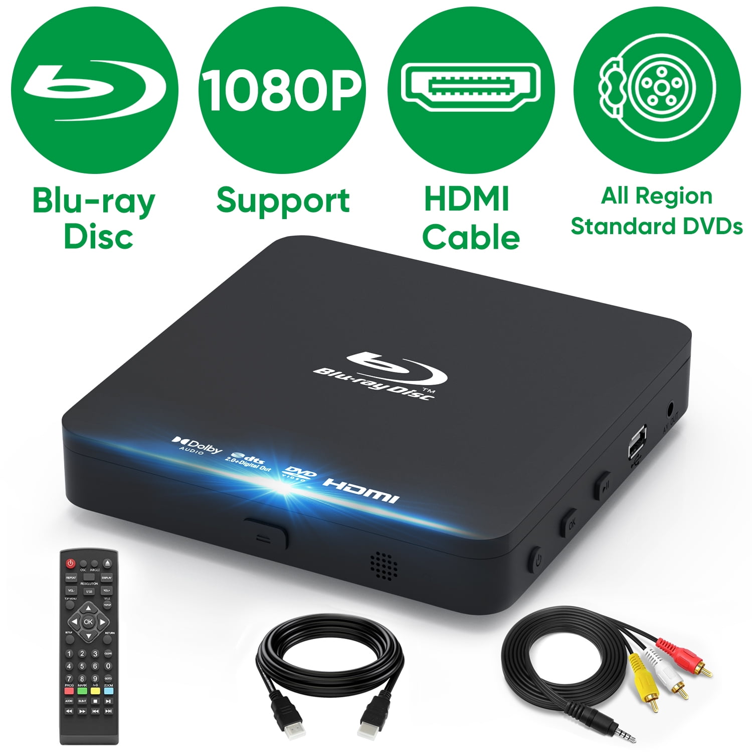 Blu Ray DVD Player for TV with HDMI, Mini 1080P Blue-Ray Disc Player for  Home Theater Portable CD Player 