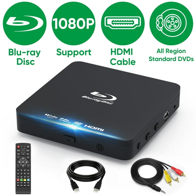 RegionFree Compact BluRay DVD Player for TV with HDMI, Mini 1080P for