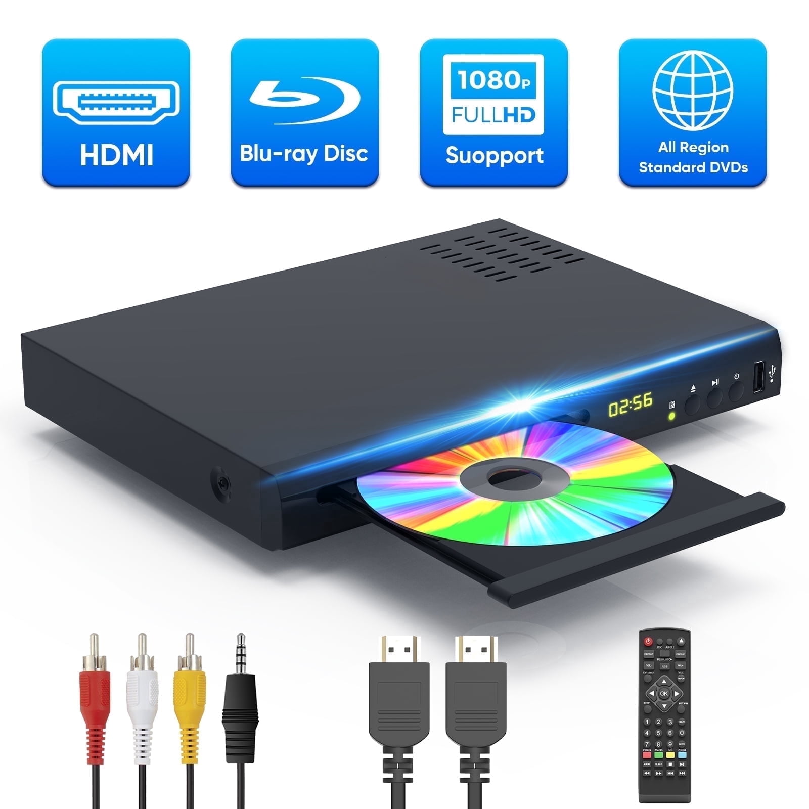 Faltopu Blu-ray DVD Player, 1080P, HDMI, Region A/1, Plays DVDs CDs USB ...