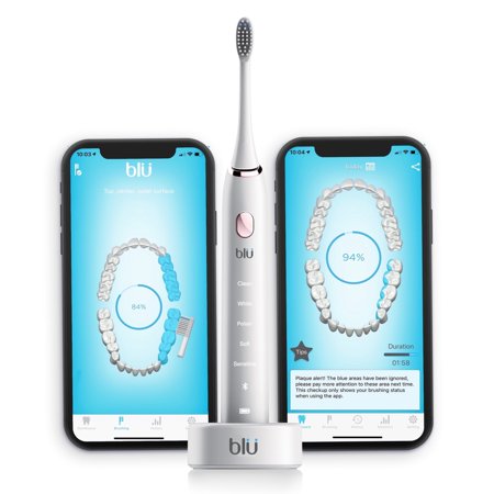 Blu Toothbrush,Smart Electric Sonic Power Toothbrush with App for Adults, Live Tracking App in White Pearl.