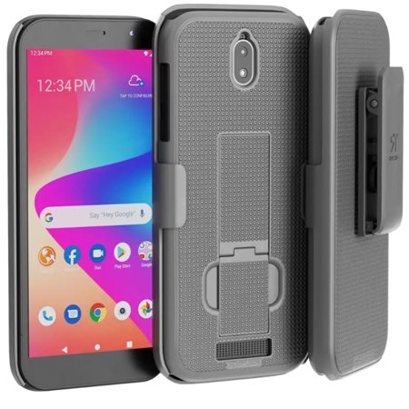 Blu View 2 5.5" Belt Clip Phone Case - Slim Rugged Slide Holster with Kickstand (Black)