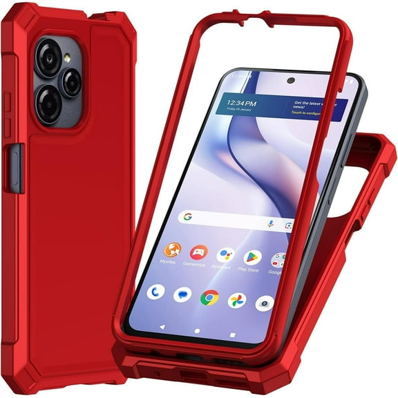 For Blu View Speed Ultra 5G B1660V Case with Screen Protector Phone Case Front Back Full Body Protective Soft TPU Military Grade Shockproof Cover - Red