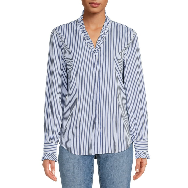 Blu White Blu Women's Patricia Ruffled Stripe Shirt