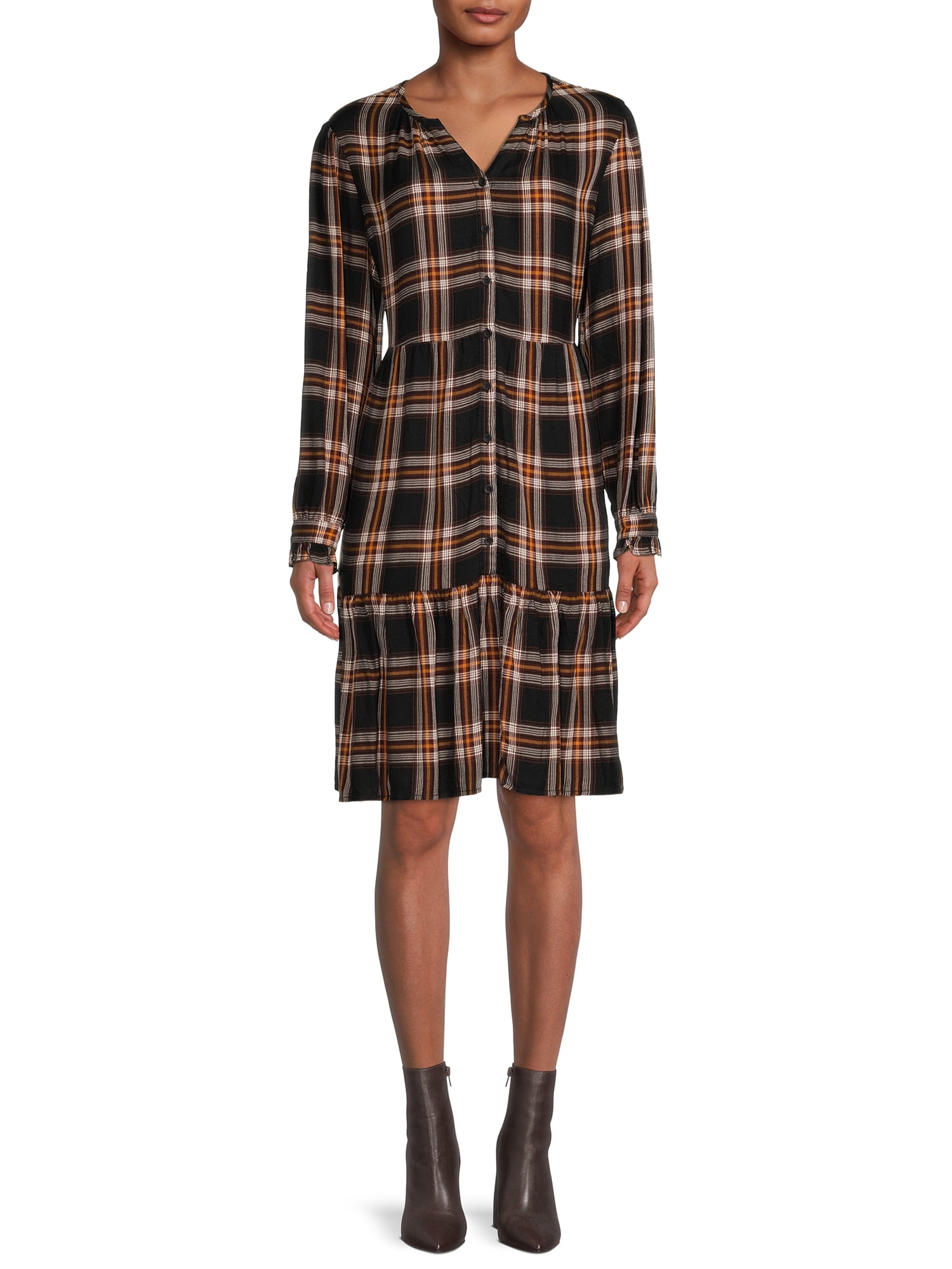 Blu White Blu Women's Plaid Ruffle Hem Dress