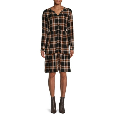 Blu White Blu Women's Plaid Ruffle Hem Dress