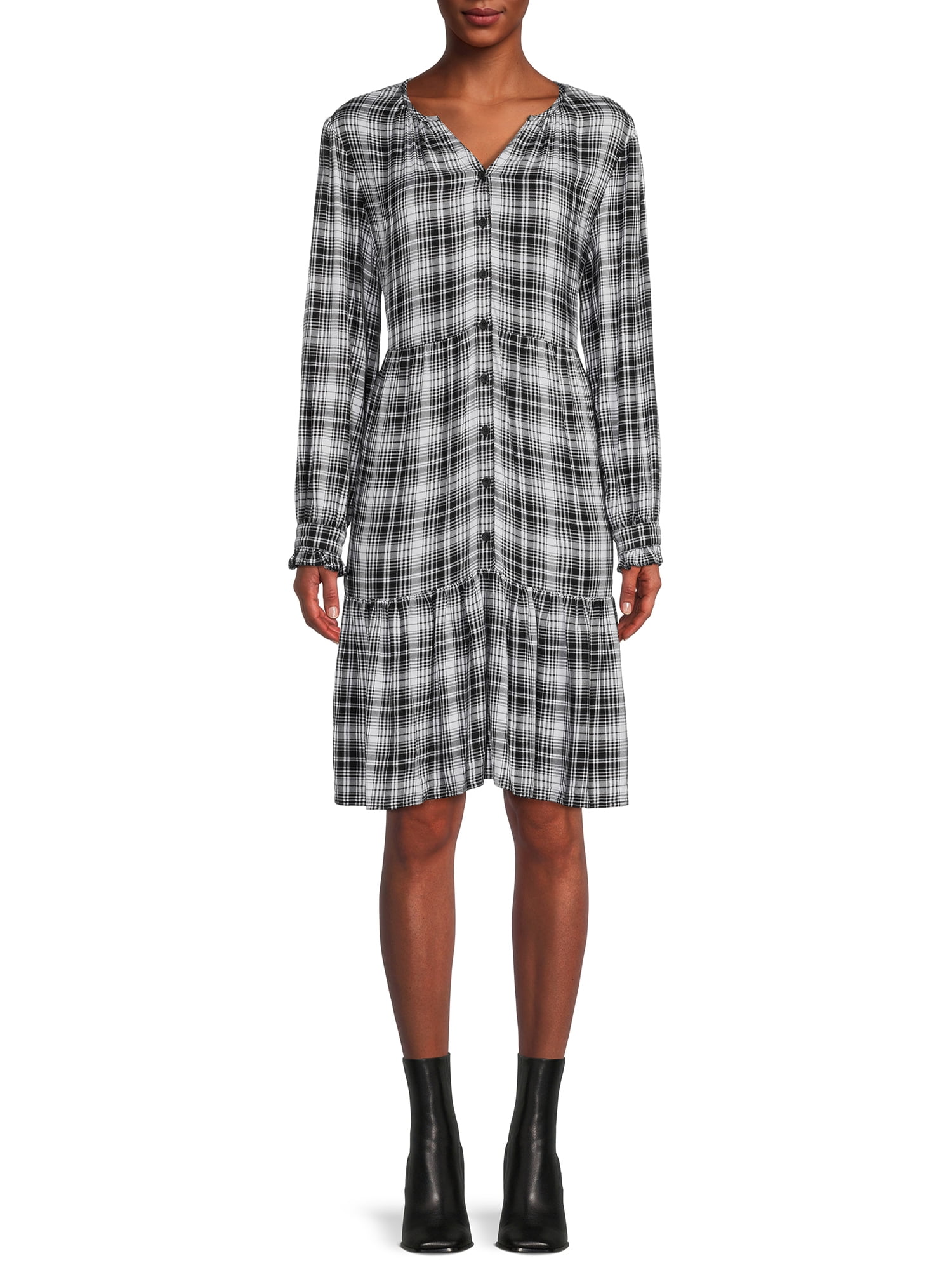 Blu White Blu Women's Plaid Ruffle Hem Dress