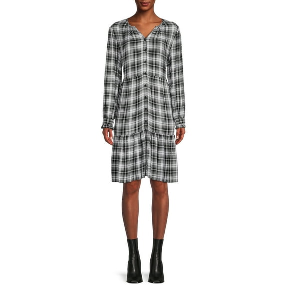Blu White Blu Women's Plaid Ruffle Hem Dress