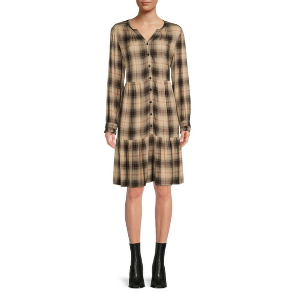 Blu White Blu Women's Plaid Ruffle Hem Dress