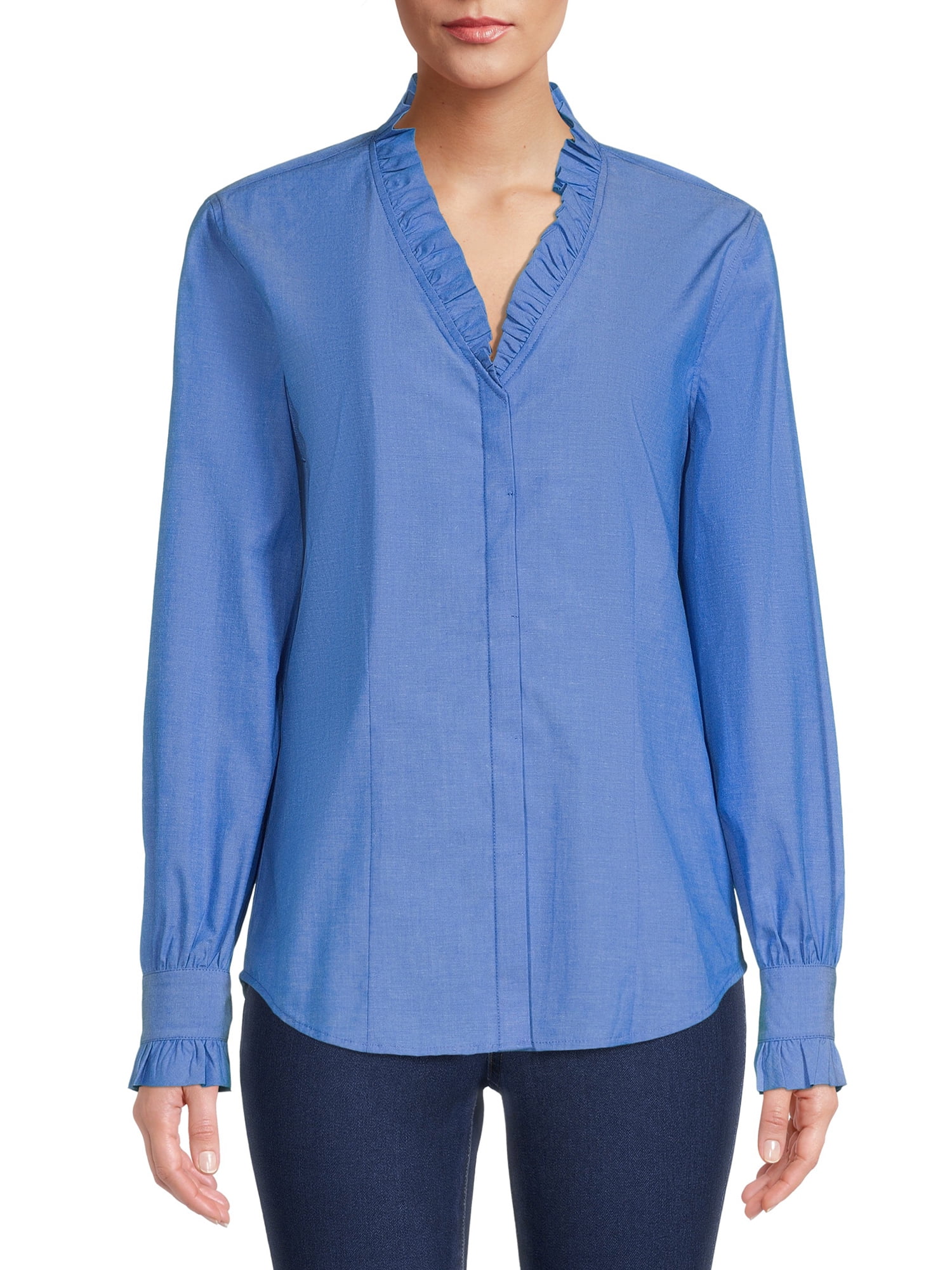 Blu White Blu Women's Ruffled Button-Front Shirt