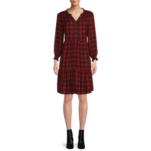 Blu White Blu Women's Smocked Shoulder Plaid Dress