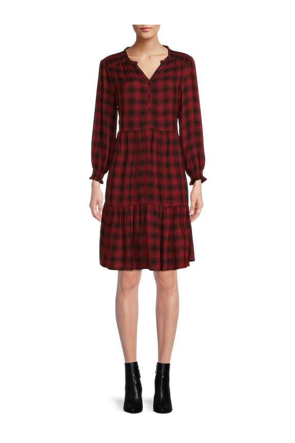 Women's Smocked Shoulder Plaid Dress