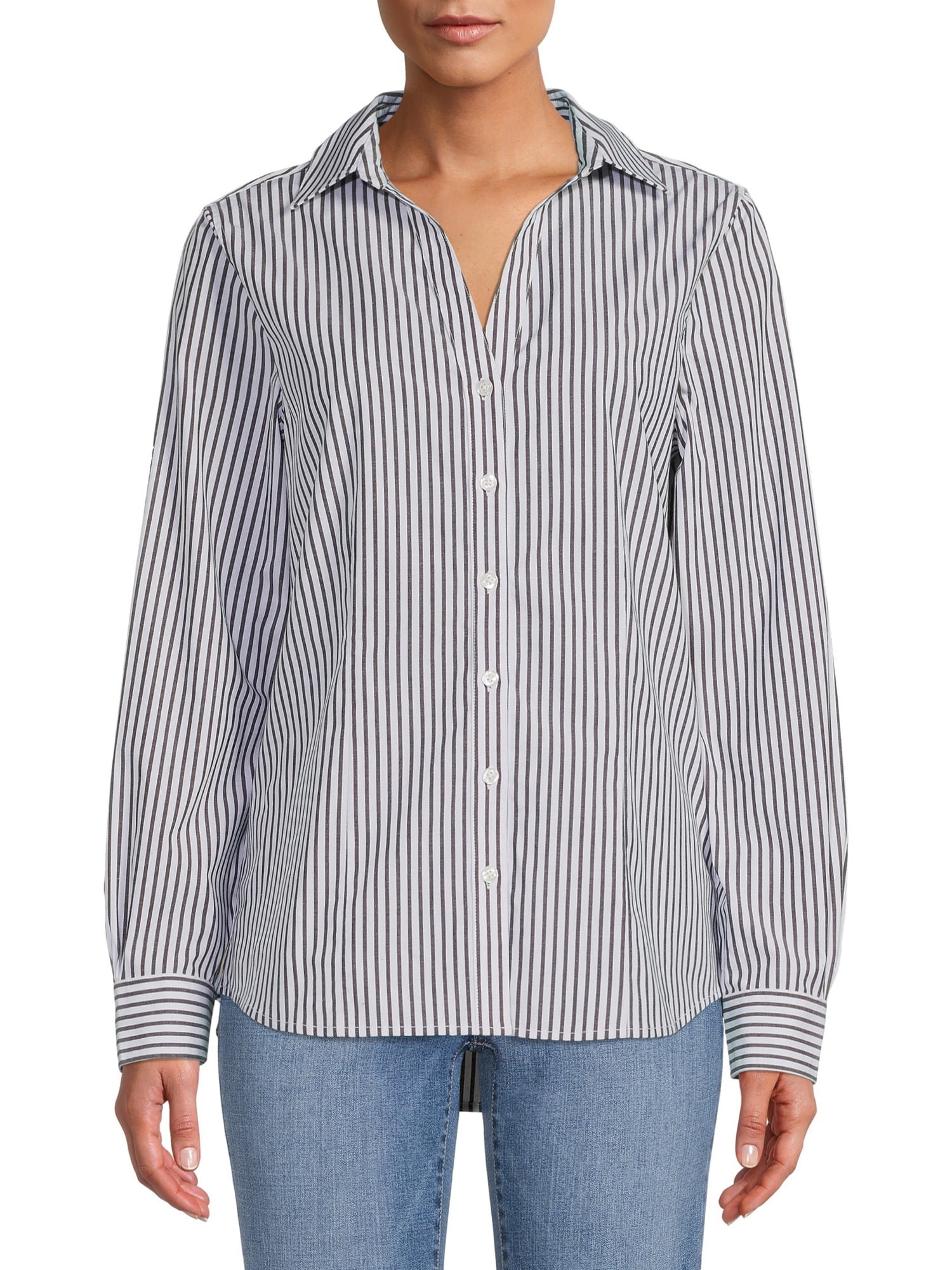 Blu White Blu Women's Striped Button-Front Shirt - Walmart.com