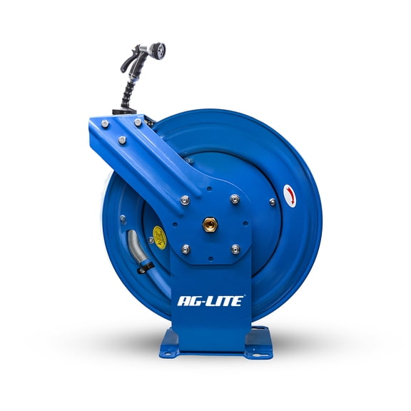 AG-Lite 1" x 40' Rubber Water Hose Reel Dual Arm Heavy-Duty Steel Reel Assembly, High-Flow Commercial Hose System, Hot & Cold Water Ready