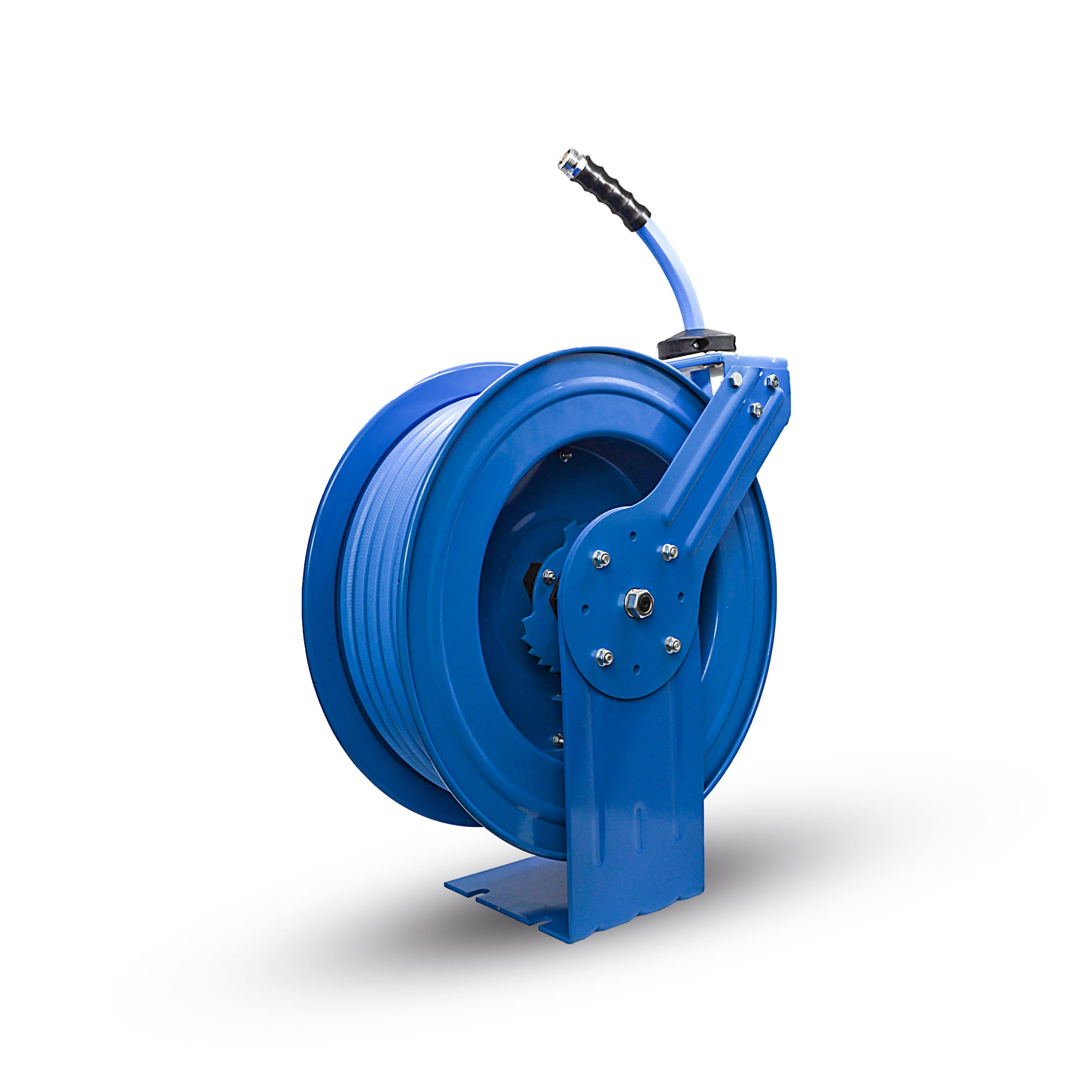 AG-Lite Heavy Duty Water Hose Reel 1/2" x 50 ft, Steel Auto Rewind Reel with Rubber Hose, 150 PSI, Wall Mount, Brass Fittings, UV & Abrasion Resistant, Hot Water Compatible