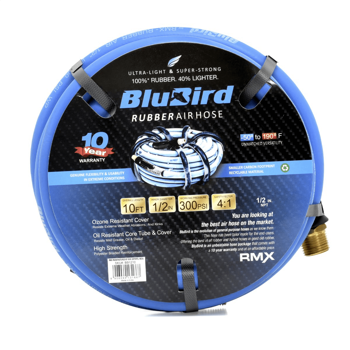 BluBird BB1210 Rubber Air Hose 1/2" x 10 ft