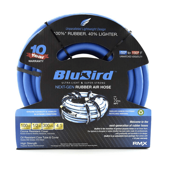 BluBird BB12100 1/2" x 100' Lightweight Polyester Braided Rubber Air Hose