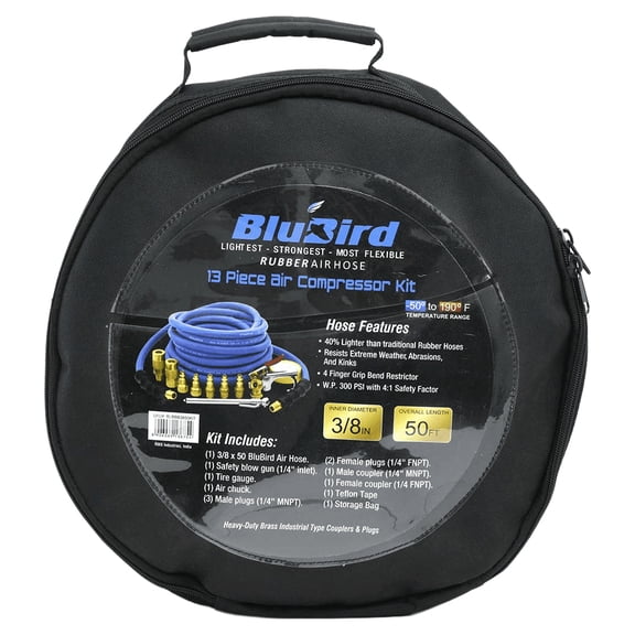 BluBird BB3850KIT Air Compressor Accessory 13pc Kit w/ 3/8" x 50' Air Hose