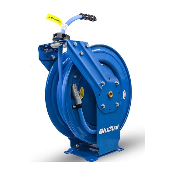BluBird 3/8" Retractable Air Hose Reel, 300 PSI Rubber Hose, Heavy-Duty Steel Construction, Wall/Ceiling Mount
