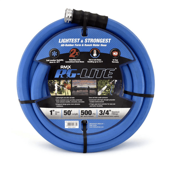 BluBird BSALONE50 AG-LITE 1"x50' Hot/Cold Water Braided Rubber Garden Hose