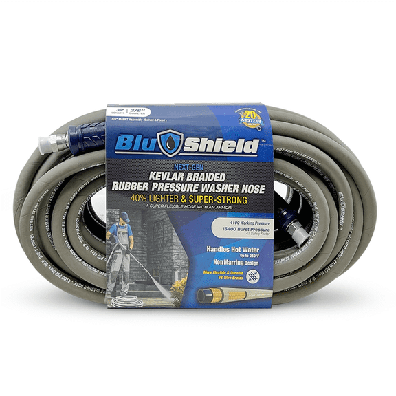 BluBird BluShield Aramid Braided 3/8" Rubber Pressure Washer Hose, Non Marking, 4100PSI Heavy Duty Lightweight - 35 Feet