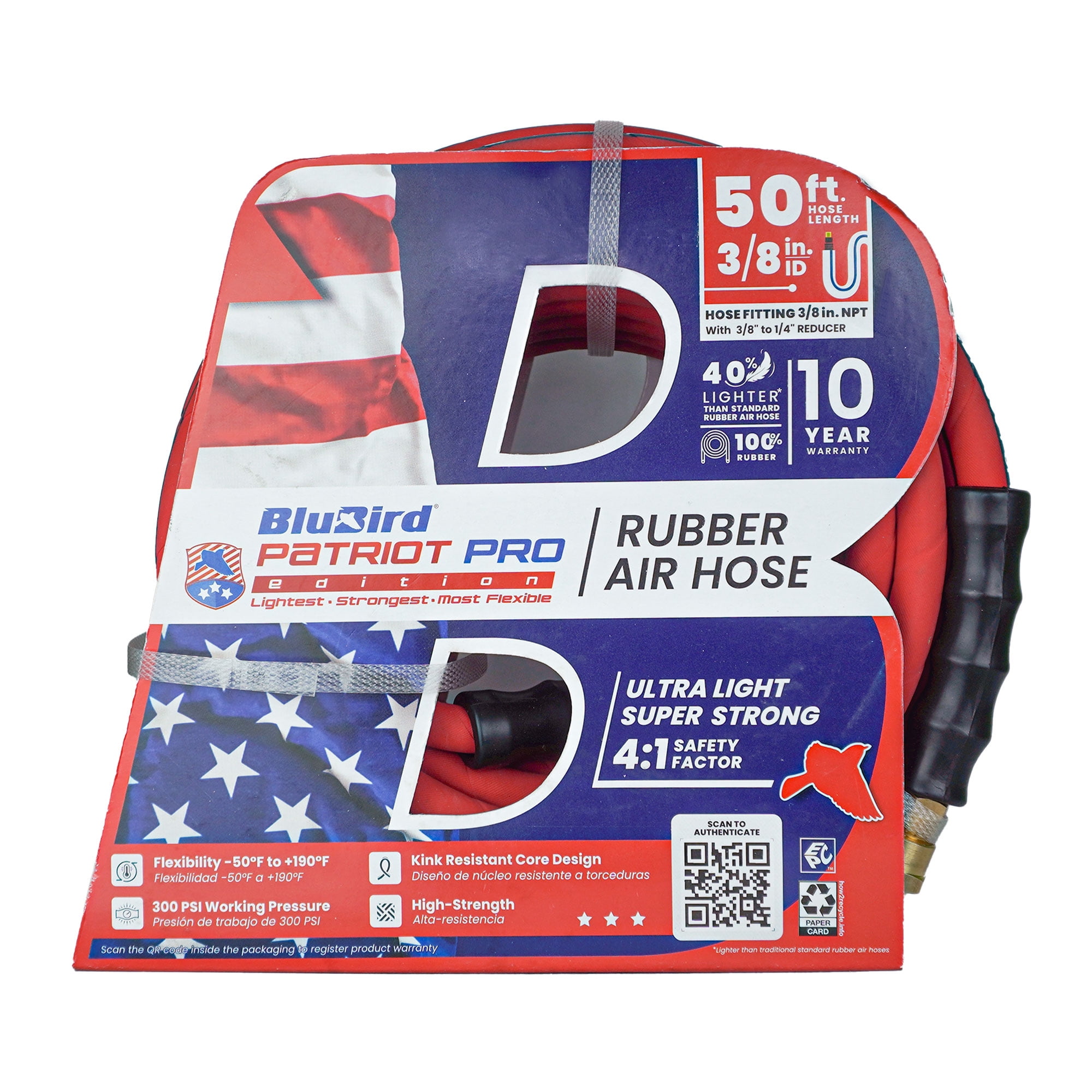 BluBird Patriot Pro Rubber Air Hose 3/8"x 50' Lightest and Most