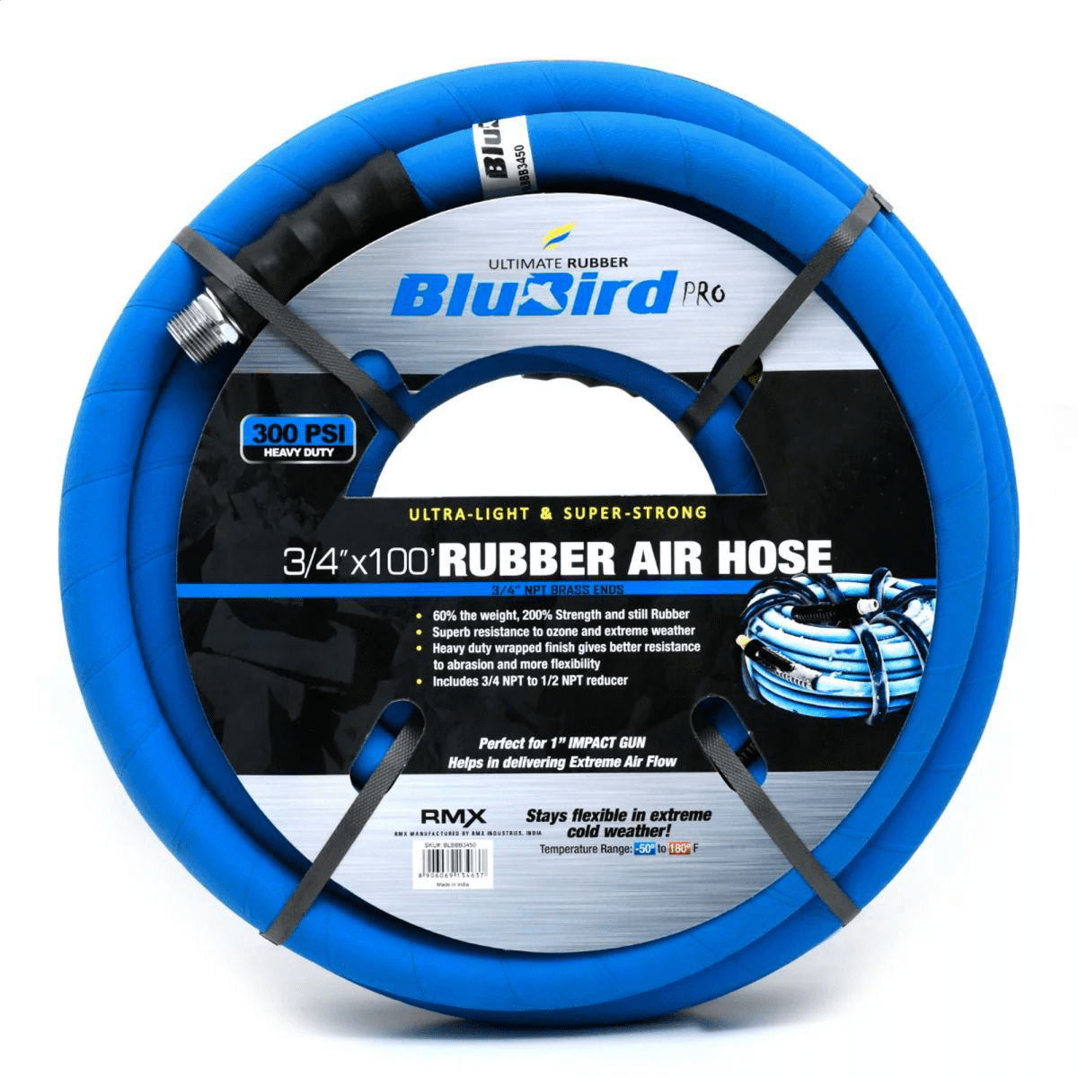 BluBird Pro Rubber Air Hose Assembly 3/4" x 100'