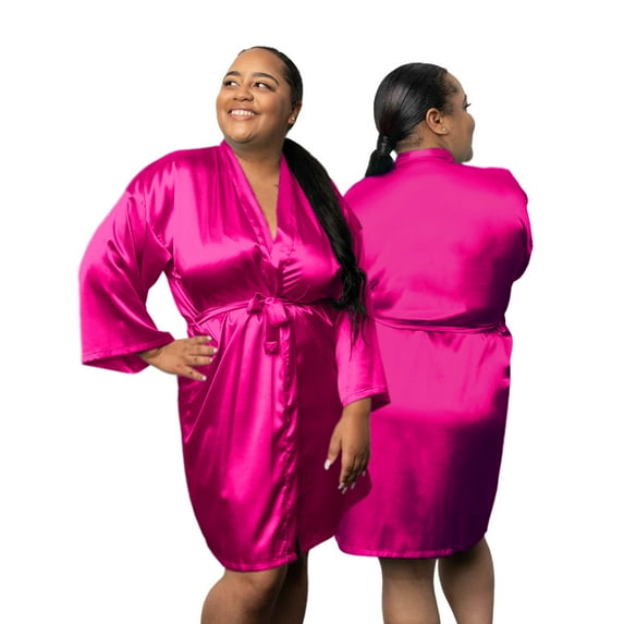 BluChi Short Kimono Lounge Womens Robe, Small-5XL, 26 Colors - Bride & Bridesmaid Robes, Bright Pink, 3XL/4XL