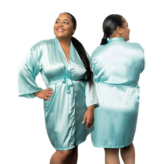 BluChi Short Kimono Lounge Womens Robe, Small-5XL, 26 Colors - Bride & Bridesmaid Robes, Mint Blue, 5XL/6XL