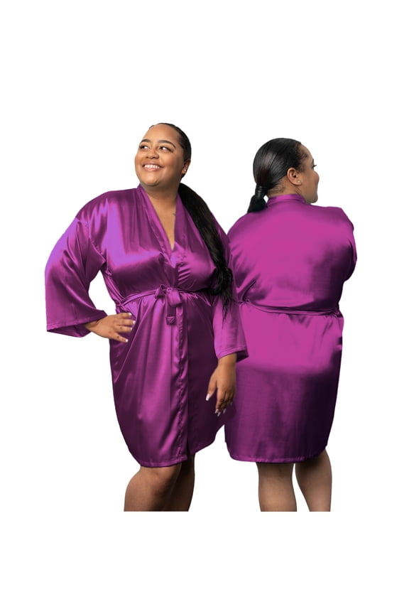 Short Kimono Lounge Womens Robe, Small-5XL, 26 Colors - Bride & Bridesmaid Robes, Purple, S/M