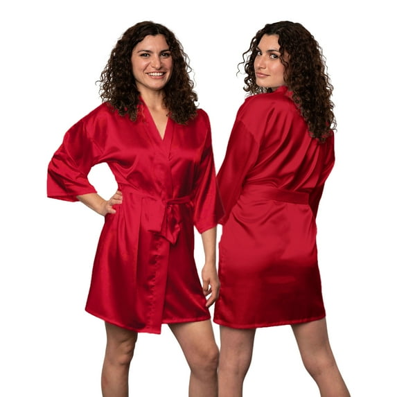 BluChi Short Kimono Lounge Womens Robe, Small-5XL, 26 Colors - Bride & Bridesmaid Robes, Red, 3XL/4XL