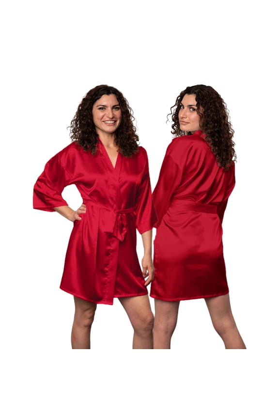 Short Kimono Lounge Womens Robe, Small-5XL, 26 Colors - Bride & Bridesmaid Robes, Red, S/M