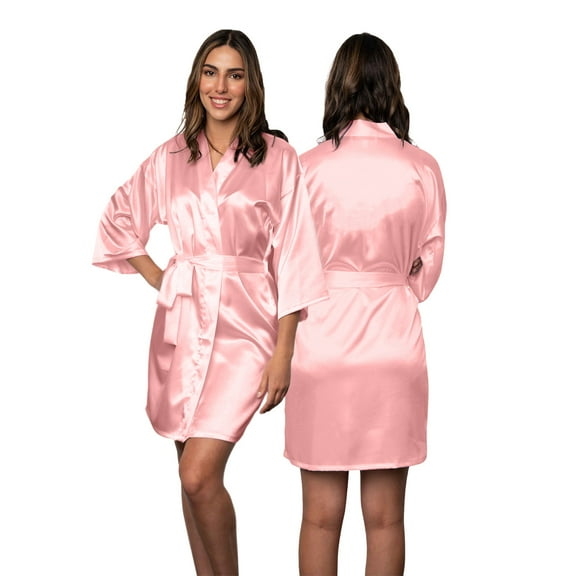 BluChi Short Kimono Lounge Womens Robe, Small-5XL, 26 Colors - Bride & Bridesmaid Robes, Rose Pink, L/XL