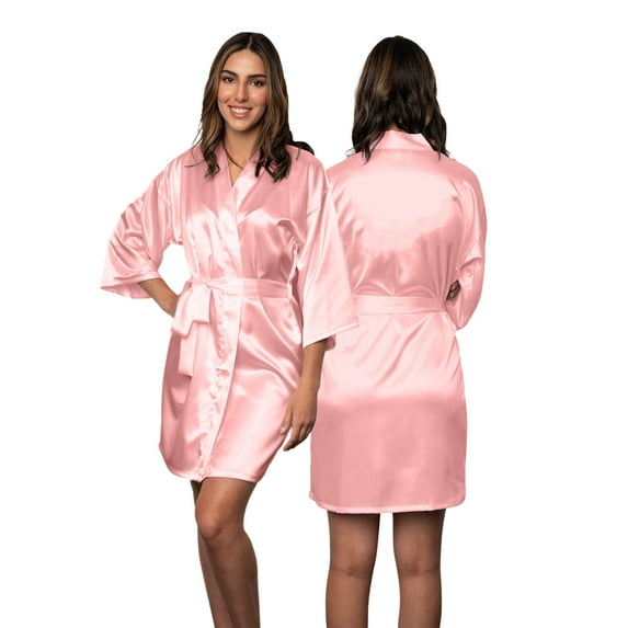 BluChi Short Kimono Lounge Womens Robe, Small-5XL, 26 Colors - Bride & Bridesmaid Robes, Rose Pink, XXL